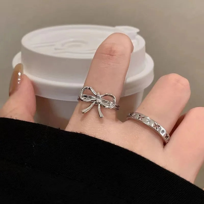 Crystal Rings Kpop Heart Adjustable Ring Irregular Geometry Punk Vintage Rings for Women Girls New Fashion Jewelry