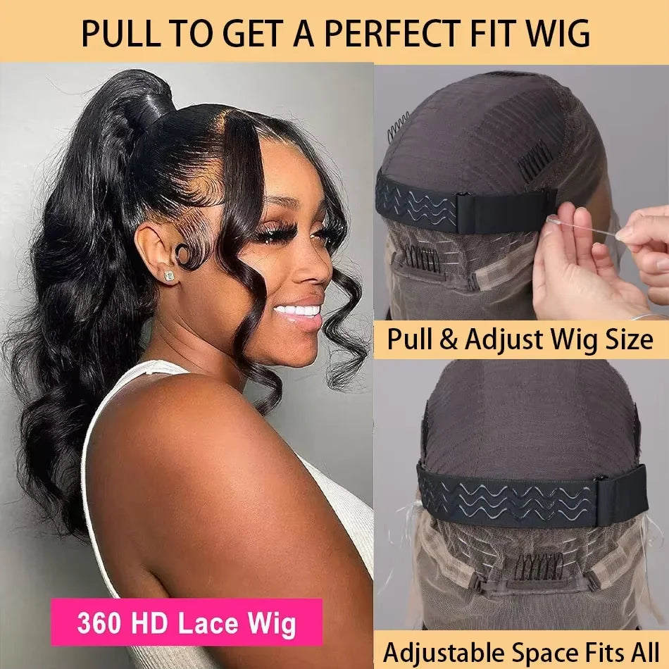 Body Wave Glueless Drawstring 360 Full Lace Wig – 13x6 HD & 5x5 Wear-and-Go