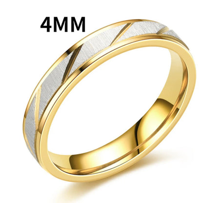 Fashion Gold Stripes Couple Rings 6mm 4mm Stainless Steel Contrast Color Jewelry Valentine's Day Gifts