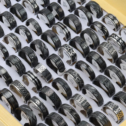 24Pcs/Lot Classic Stainless Steel Rings For Women Men Mix Style Fashion Black Drop Oil Jewelry Party Gifts