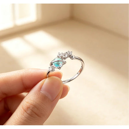 925 Sterling Silver Novel Imitation Moonstone Rings for Women Exquisite Planet Design Wear Rings Trendy Party Hot Sale Jewelry