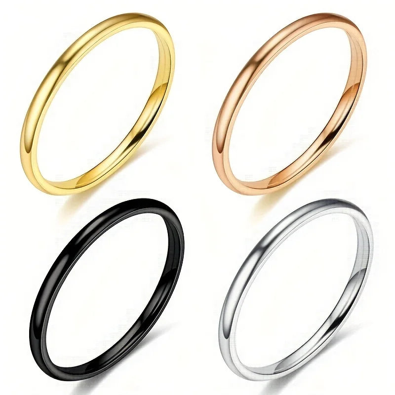 1pc 2mm Thin Classic Fashion Simple Stainless Steel High Polished Rings For Women Men Couple Finger Rings Jewelry Size 5 To 13