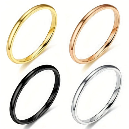1pc 2mm Thin Classic Fashion Simple Stainless Steel High Polished Rings For Women Men Couple Finger Rings Jewelry Size 5 To 13