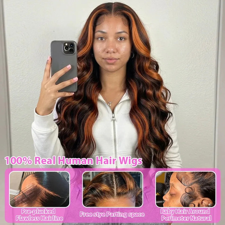 1B/30 Ombre Brown Highlight Body Wave Lace Front Wig – 13x4, 13x6 & 5x5 Glueless