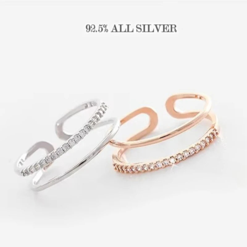925 Sterling Silver bowknot zircon Open Rings For Women fashion Prevent Allergy Sterling-silver-jewelry
