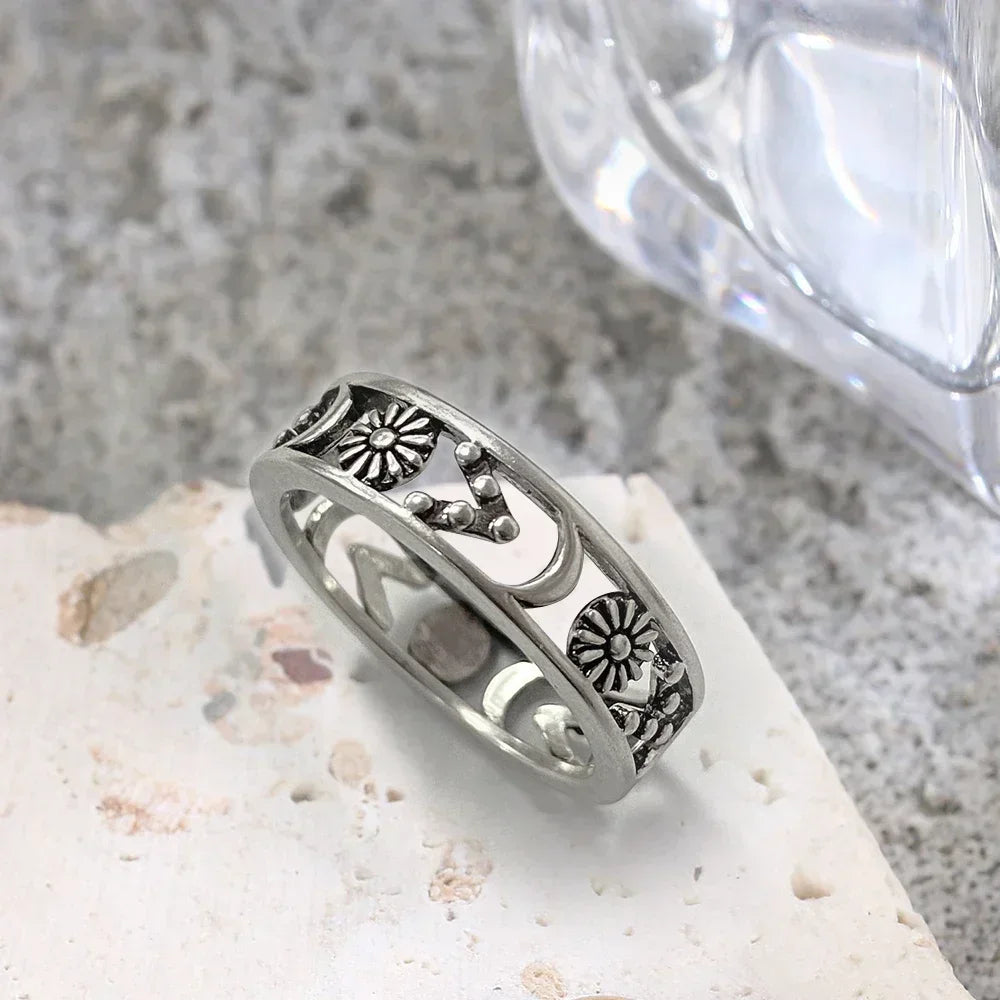 925 Sterling Silver Ring Vintage Hollow Out Design and Delicate Vintage Flower Hip Pop Rings Fine Jewelry Gift For Women Men