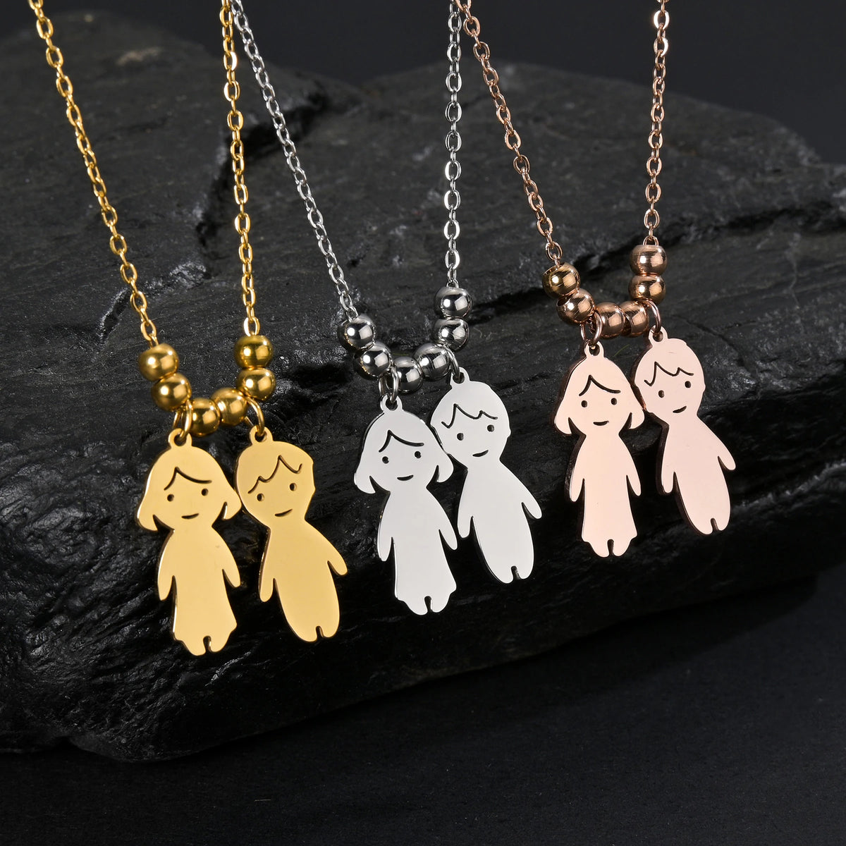 Akizoom 45cm Baby Boy Girl Kids Pendant Necklace Golden Color Stainless Steel Jewelry Chain Women Family Memorial Birthday Gifts