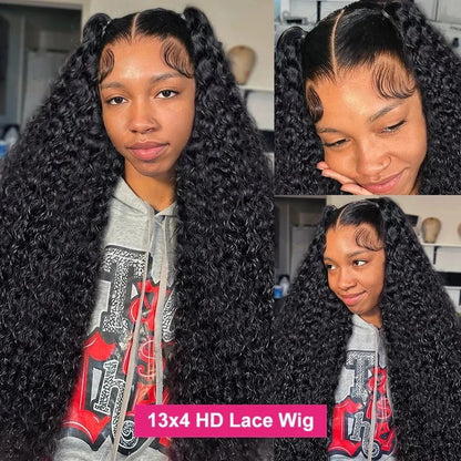 Deep Wave Curly 13x4 & 13x6 HD Lace Frontal Wig – 360 Water Wave Remy, 40–42 Inch