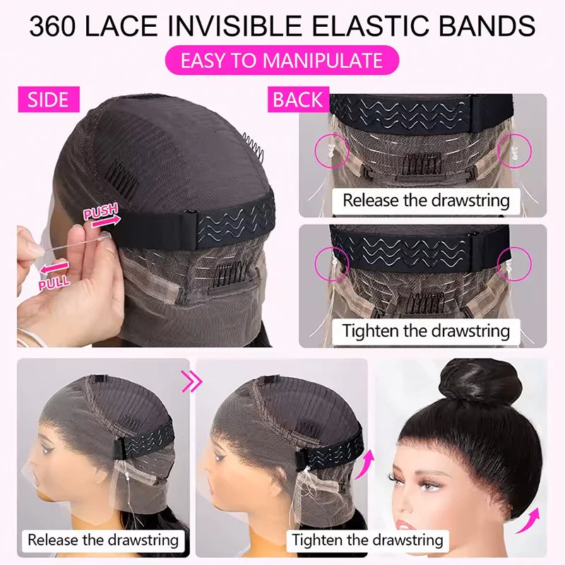 Invisible Strap 360 Full Lace Deep Wave Wig – Glueless Drawstring, 220%