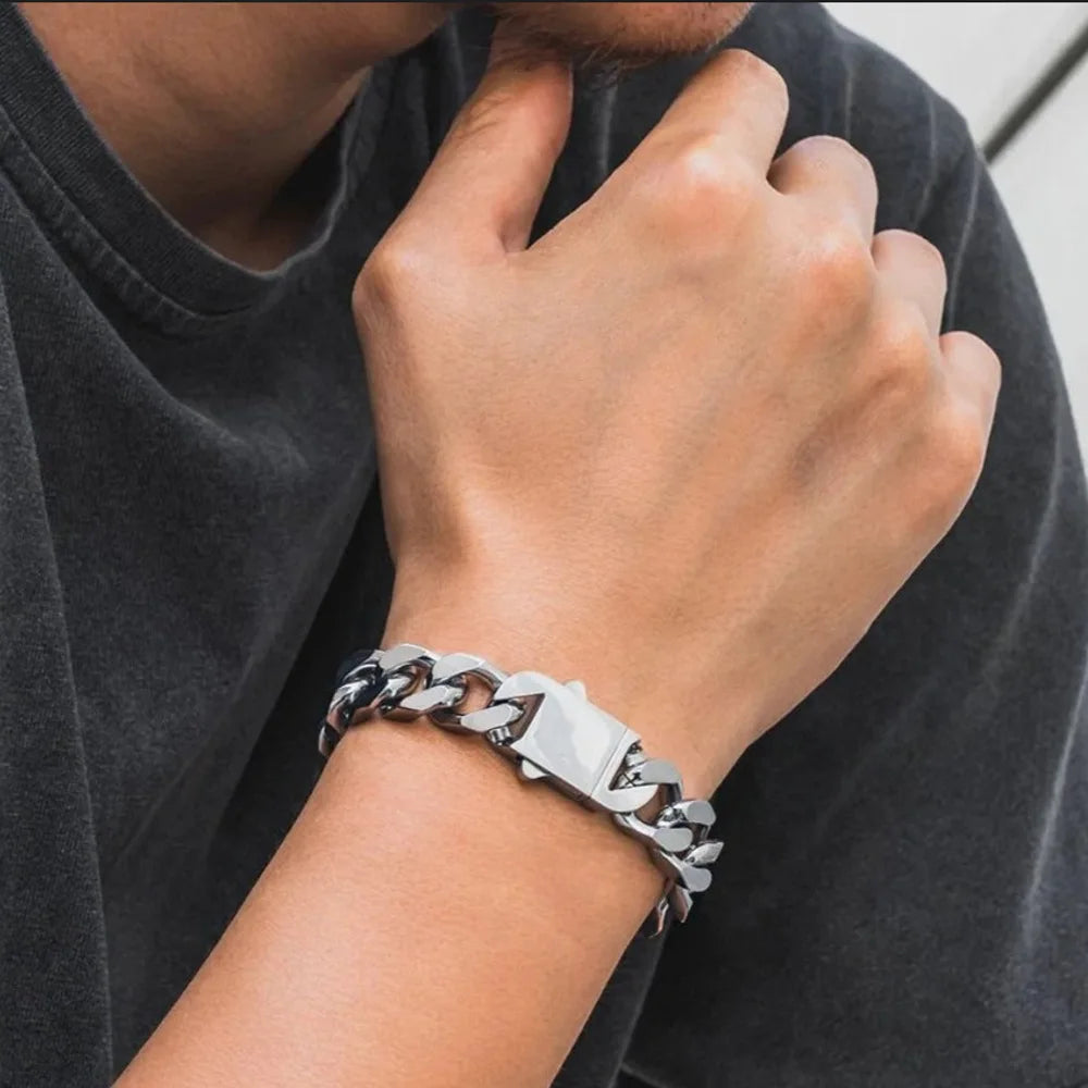 ULJ Punk Miami Cuban Link Men Hip Necklace 304 Stainless Steel Hip-Hop Female Male Bracelet Chain Ice Out Waterproof Jewelry