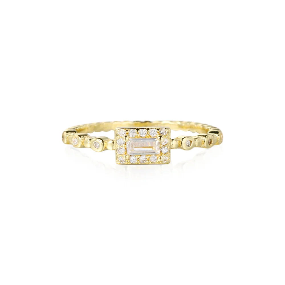 Trendy Elegant Dainty Rings For Women Romantic Women's Ring Shiny Zircon Gold Color Thin Finger Ring Accessories Jewelry KCR088