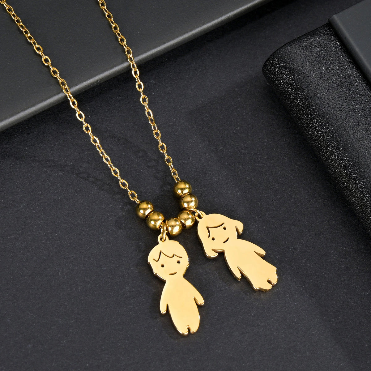 Akizoom 45cm Baby Boy Girl Kids Pendant Necklace Golden Color Stainless Steel Jewelry Chain Women Family Memorial Birthday Gifts