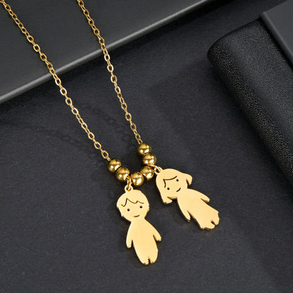 Akizoom 45cm Baby Boy Girl Kids Pendant Necklace Golden Color Stainless Steel Jewelry Chain Women Family Memorial Birthday Gifts