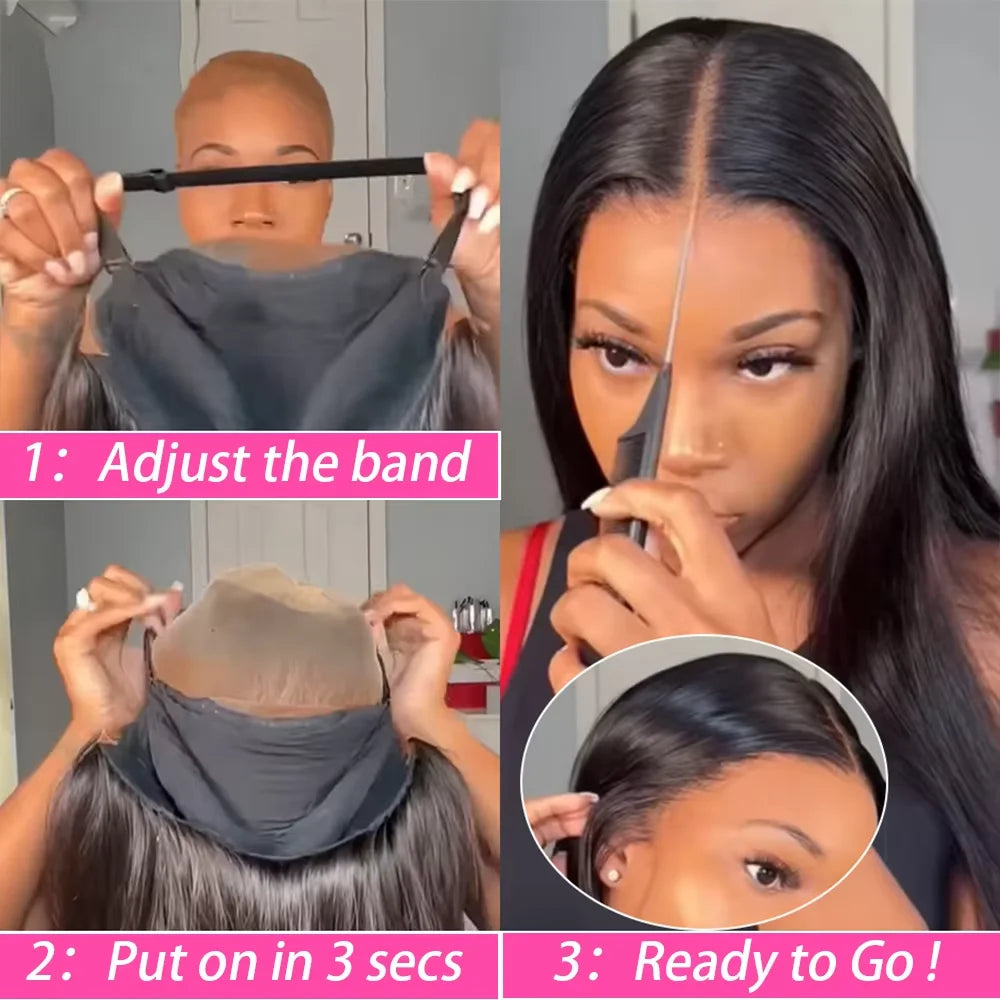 Natural Black Straight 7x6 Glueless HD Lace Wig – Pre-Plucked, 220% Density