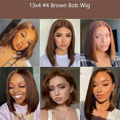 Chocolate Brown #4 Straight Bob Wig – 13x4 HD Full Frontal, Pre-Plucked 220% Density