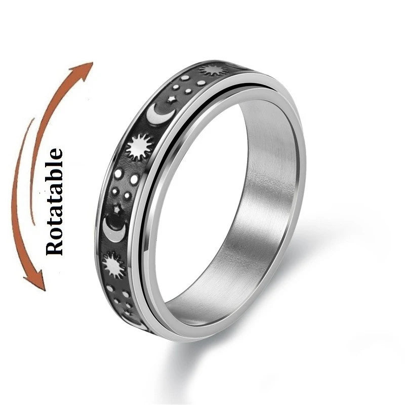 Anti Stress Anxiety Fidget Spinner Couple Rings Rotate Freely Jewelry for Men Women Stainless Steel Knuckle Ring Wedding Bague