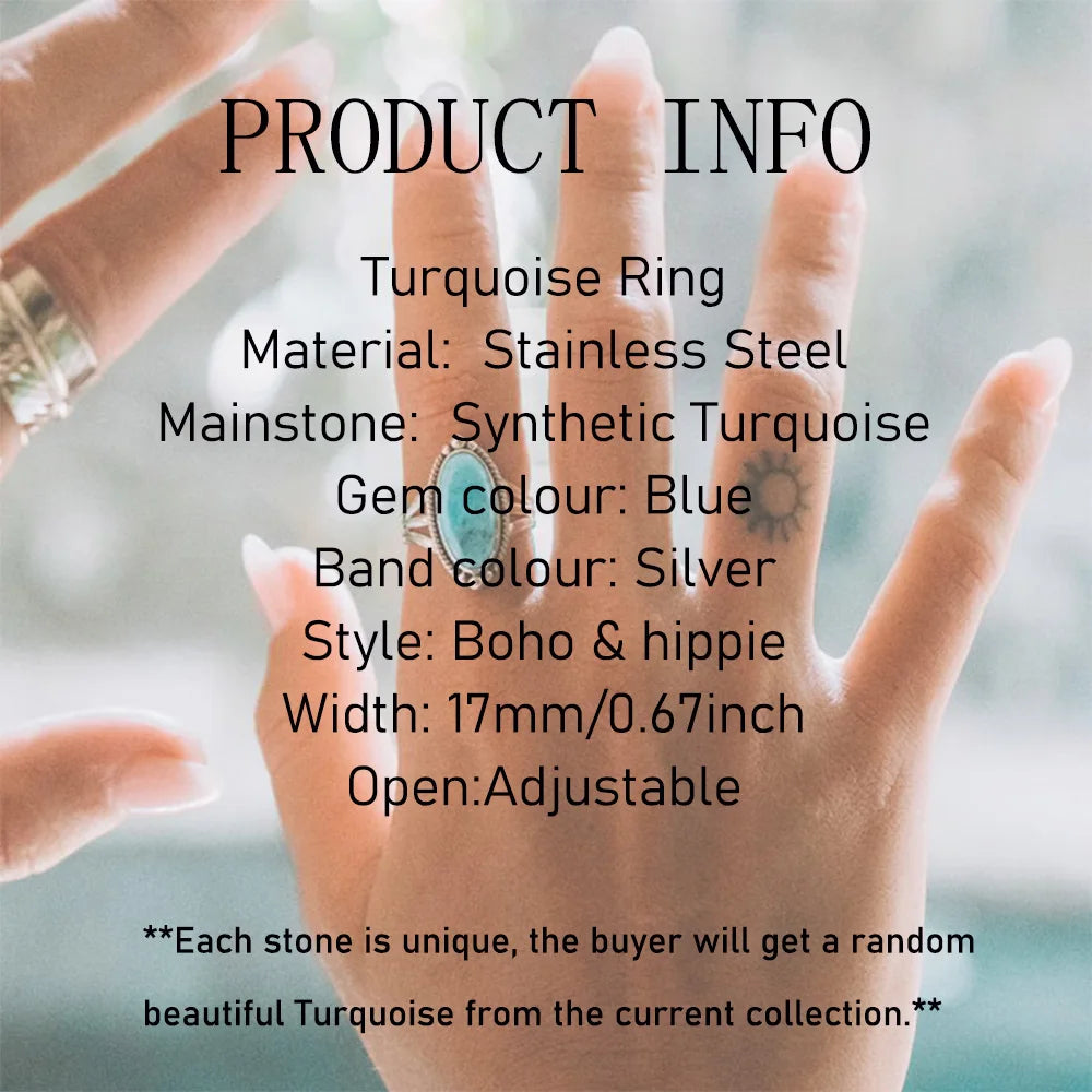 1pc Stainless Steel Boho Turquoise Open Finger Rings Trendy Adjustable Women Ethnic Multi Layers Stackable Anillos Jewelry