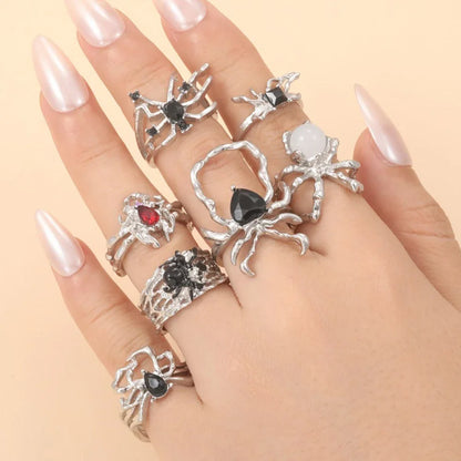 LATS 8pcs Irregular Red Crystal Heart Aesthetic Rings for Women Y2K Gothic Butterfly Spider Ring Creative Jewelry Accessories
