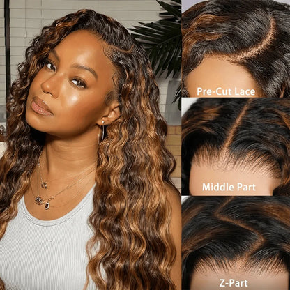 1B/30 Highlight Ombre Deep Wave Lace Front Wig – HD 13x6 & 13x4 French Lace