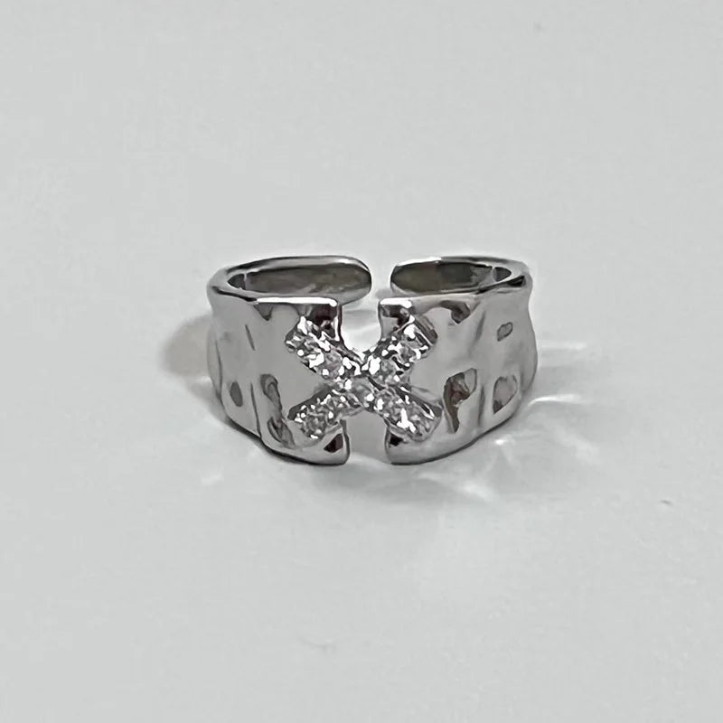 Punk Harajuku Y2K Shiny Star Cross Crystal Rings for Women Unisex Couple Engagement Ring Party Creative Jewelry