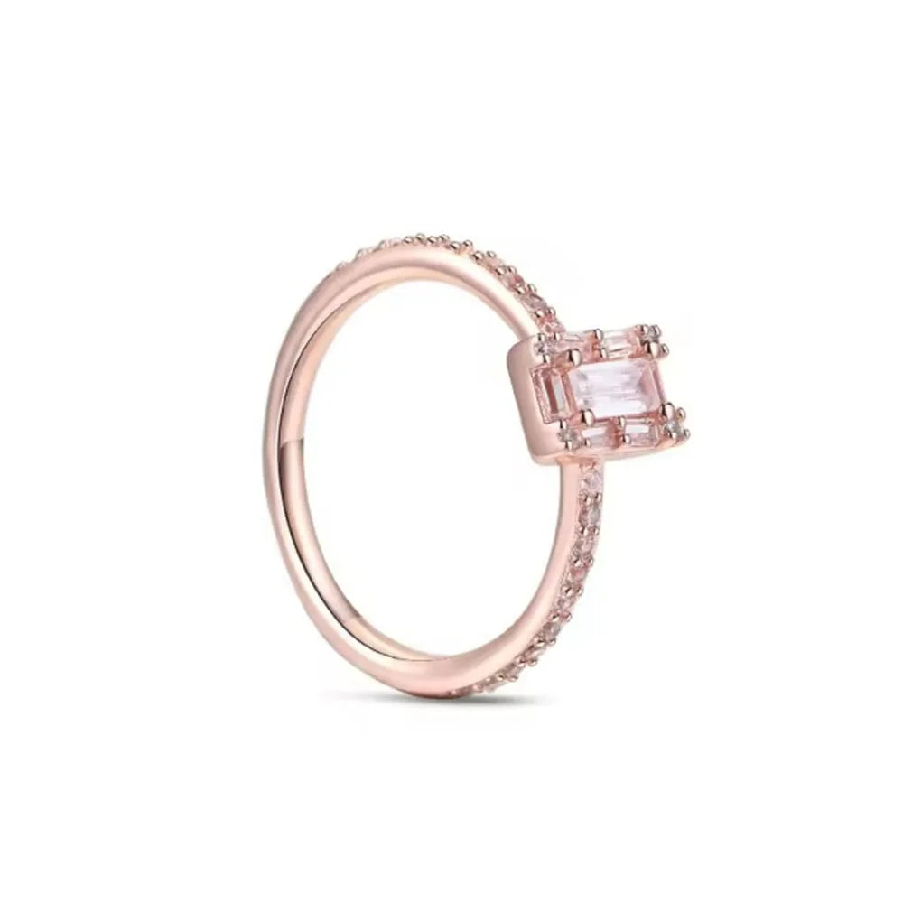 Rose Gold Clor Flower Heart Pink Ring New Hot Selling  Rings Suitable For  Matching DIY Birthday Gift 925 Silver