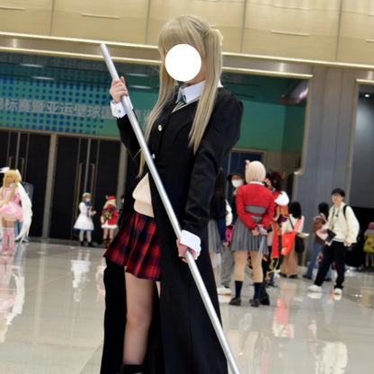 Maka Albarn Cosplay Costume Anime Soul Eater JK Unifrom School Suit Wig Skirt Accessories Full Set Long Coat  Role Play Outfit
