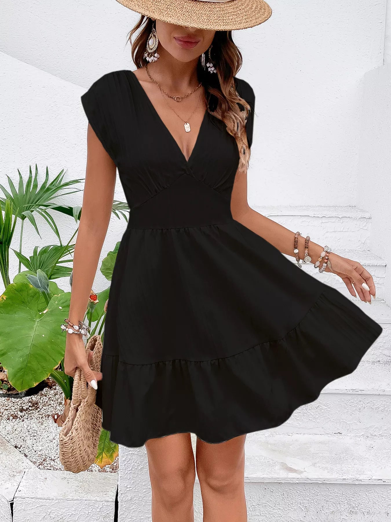 YSONA Tiered Cap Sleeve Mini Dress — styling view | Women's Dress | Shop YSONA
