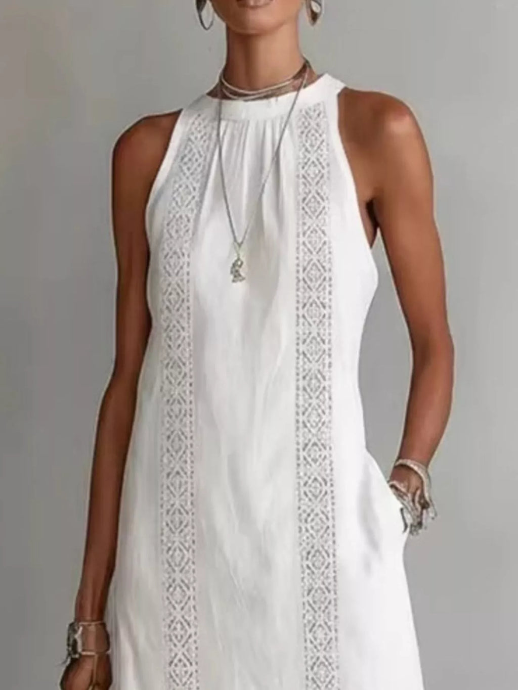 YSONA Full Size Sleeveless Lace Trim Midi Dress Plus Size — back view | Women's Dress