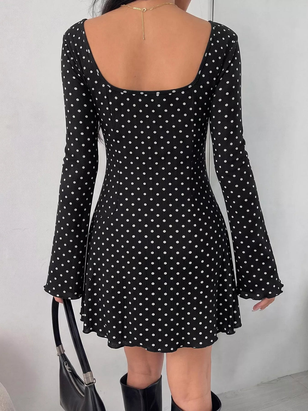 YSONA Polka Dot Lace Trimmed V-Neck Mini Dress — detail view | Women's Dress | Shop YSONA
