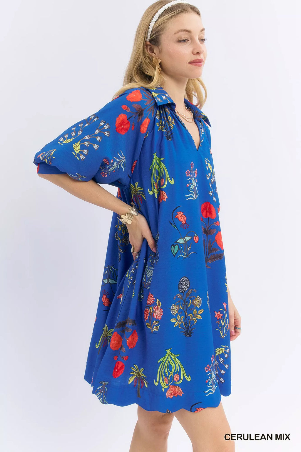 YSONA Umgee Floral Encyclopedia Print Mini Dress — back view | Women's Dress | Shop YSONA