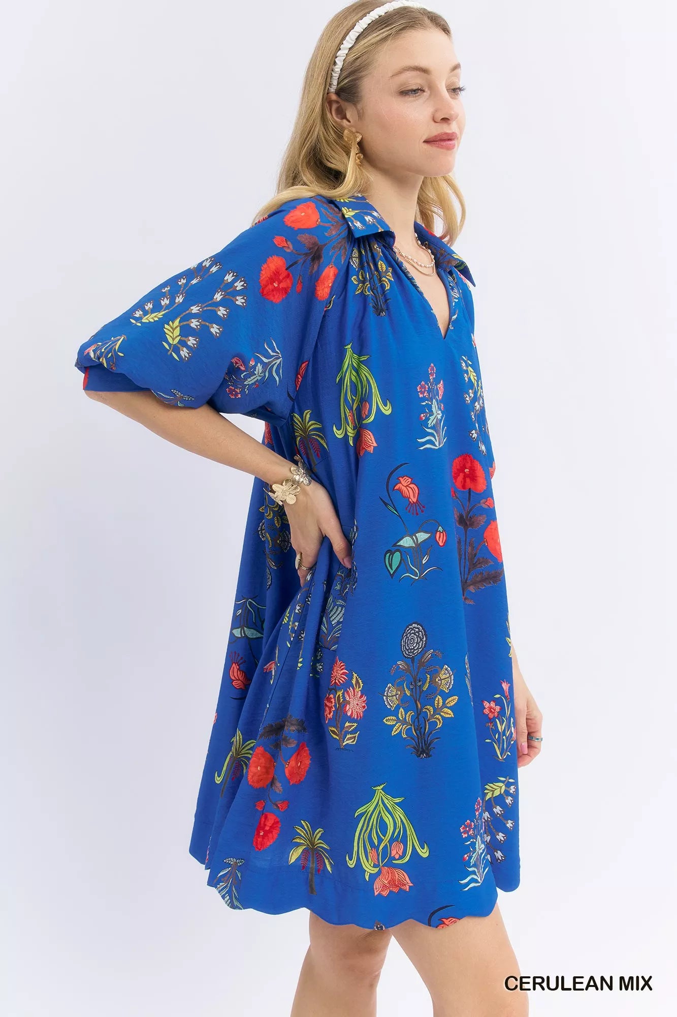 YSONA Umgee Floral Encyclopedia Print Mini Dress — back view | Women's Dress | Shop YSONA