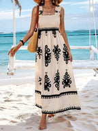 YSONA Smocked Printed Wide Strap Maxi Dress — full length view | Women's Dress | Shop YSONA