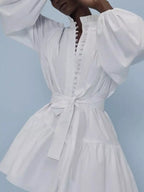 YSONA Button-Up Balloon Sleeve Mini Dress — side view | Women's Dress | Shop YSONA