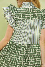 YSONA Umgee Mix Patchwork Flutter Sleeve Tiered Dress — detail view | Women's Dress | Shop YSONA