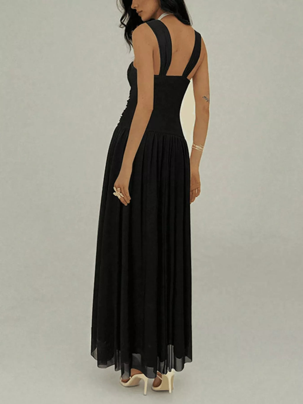 YSONA Ruched Sleeveless Maxi Dress with Embellishments — detail view | Women's Dress | Shop YSONA