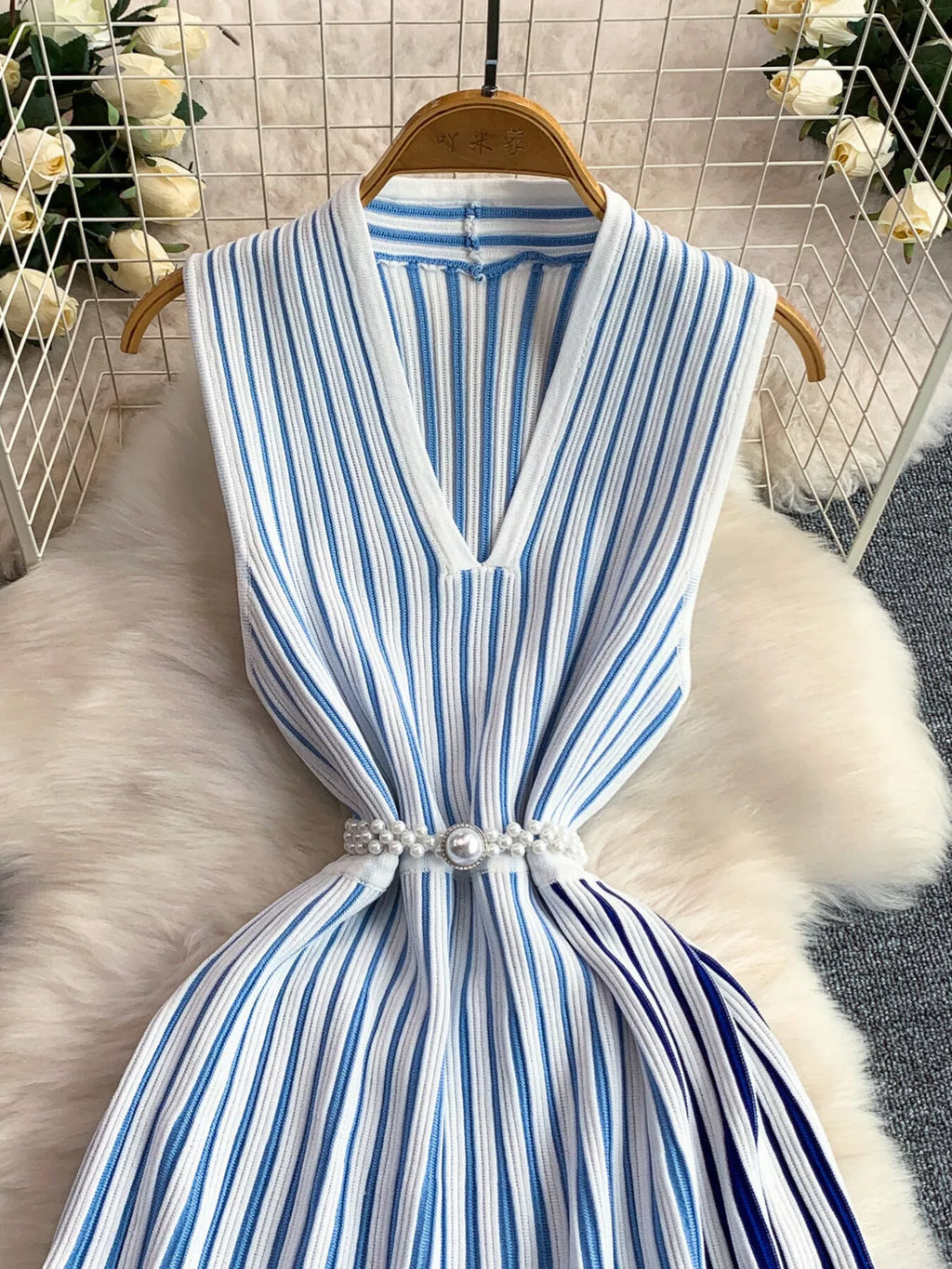 YSONA Striped Sleeveless Midi Dress — detail view | Women's Dress | Shop YSONA