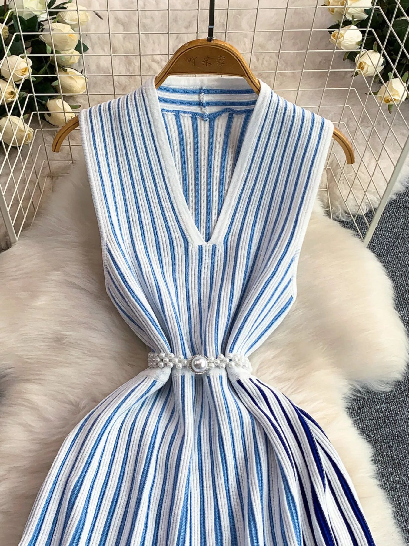 YSONA Striped Sleeveless Midi Dress — detail view | Women's Dress | Shop YSONA