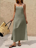 YSONA Spaghetti Strap Maxi Dress with Contrasting Trim — front view | Women's Dress | Shop YSONA