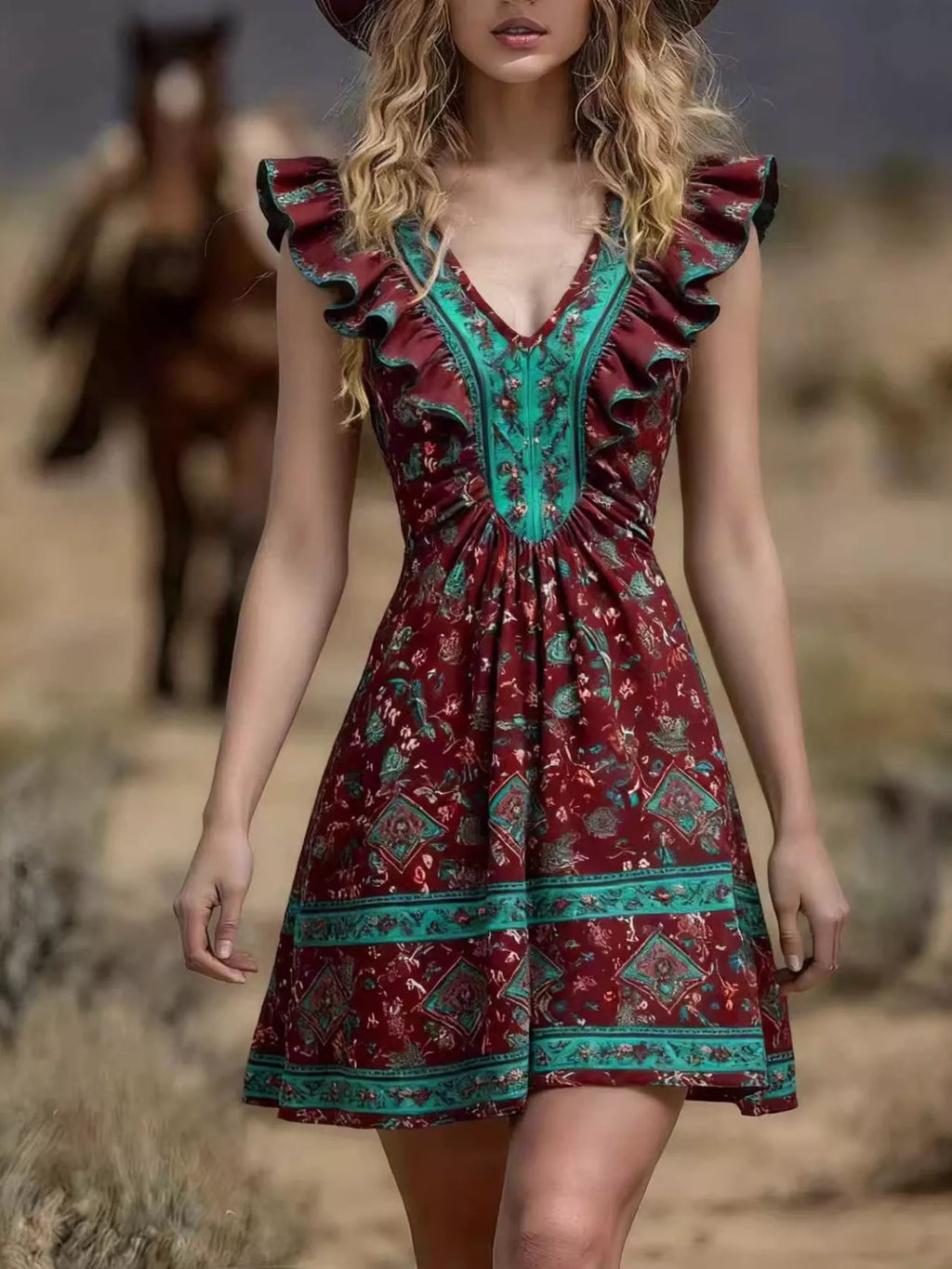 YSONA Ruffled V-Neck Mini Dress — front view | Women's Dress | Shop YSONA