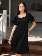 YSONA Puff Sleeve Bow Back Mini Dress — front view | Women's Dress | Shop YSONA