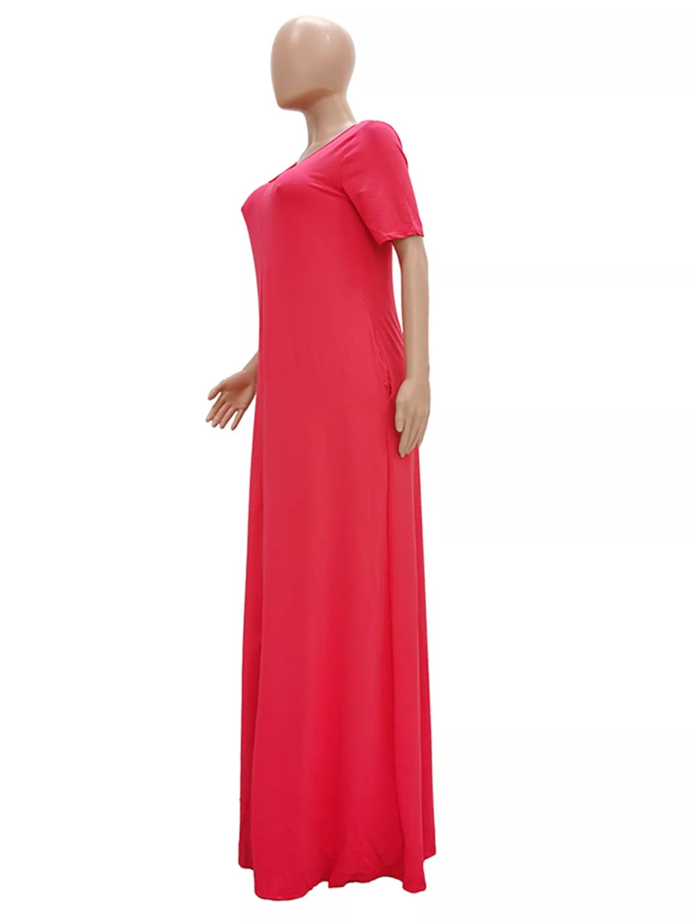 YSONA Full Size Solid Color Short Sleeve Maxi Dress Plus Size — detail view | Women's Dress