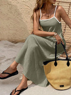 YSONA Spaghetti Strap Maxi Dress with Contrasting Trim — model wearing | Women's Dress | Shop YSONA