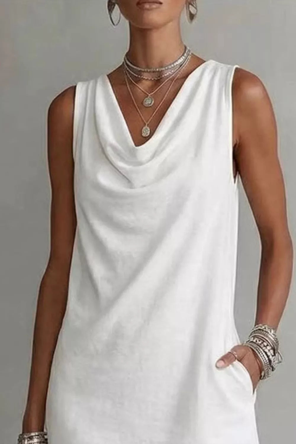 YSONA Casual Sleeveless Cowl Neck Mini Dress — side view | Women's Dress | Shop YSONA