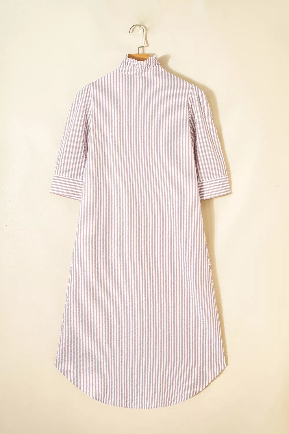 YSONA Stripe Frilled Collar Half Sleeve Shirt Dress — fabric detail | Women's Dress | Shop YSONA