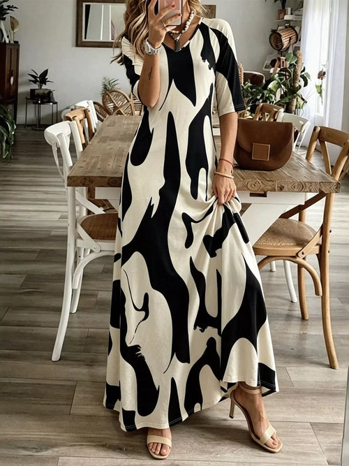 Abstract Print Casual Maxi Dress - YSONA