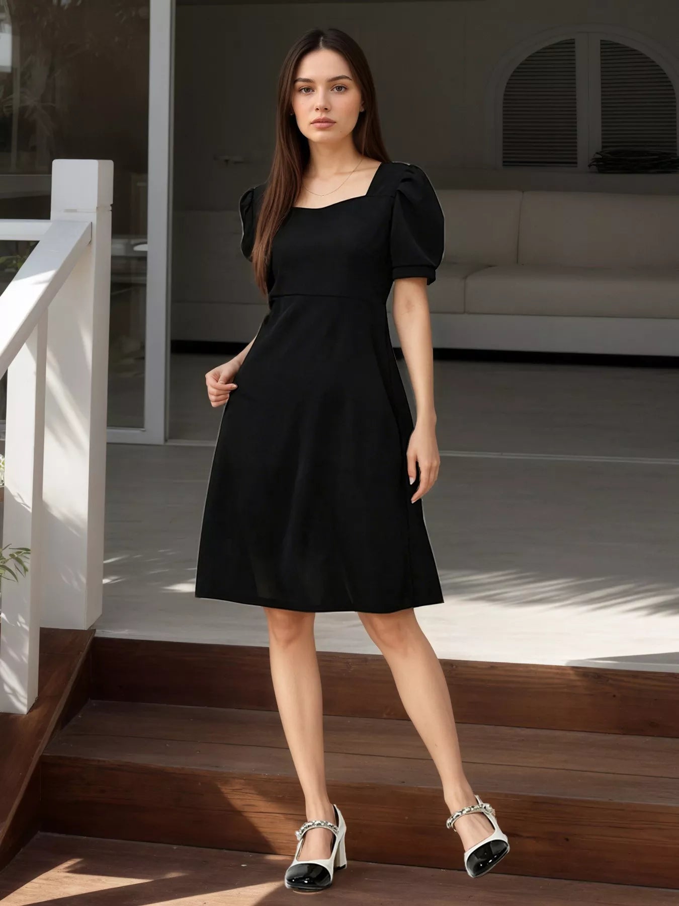 YSONA Puff Sleeve Bow Back Mini Dress — back view | Women's Dress | Shop YSONA