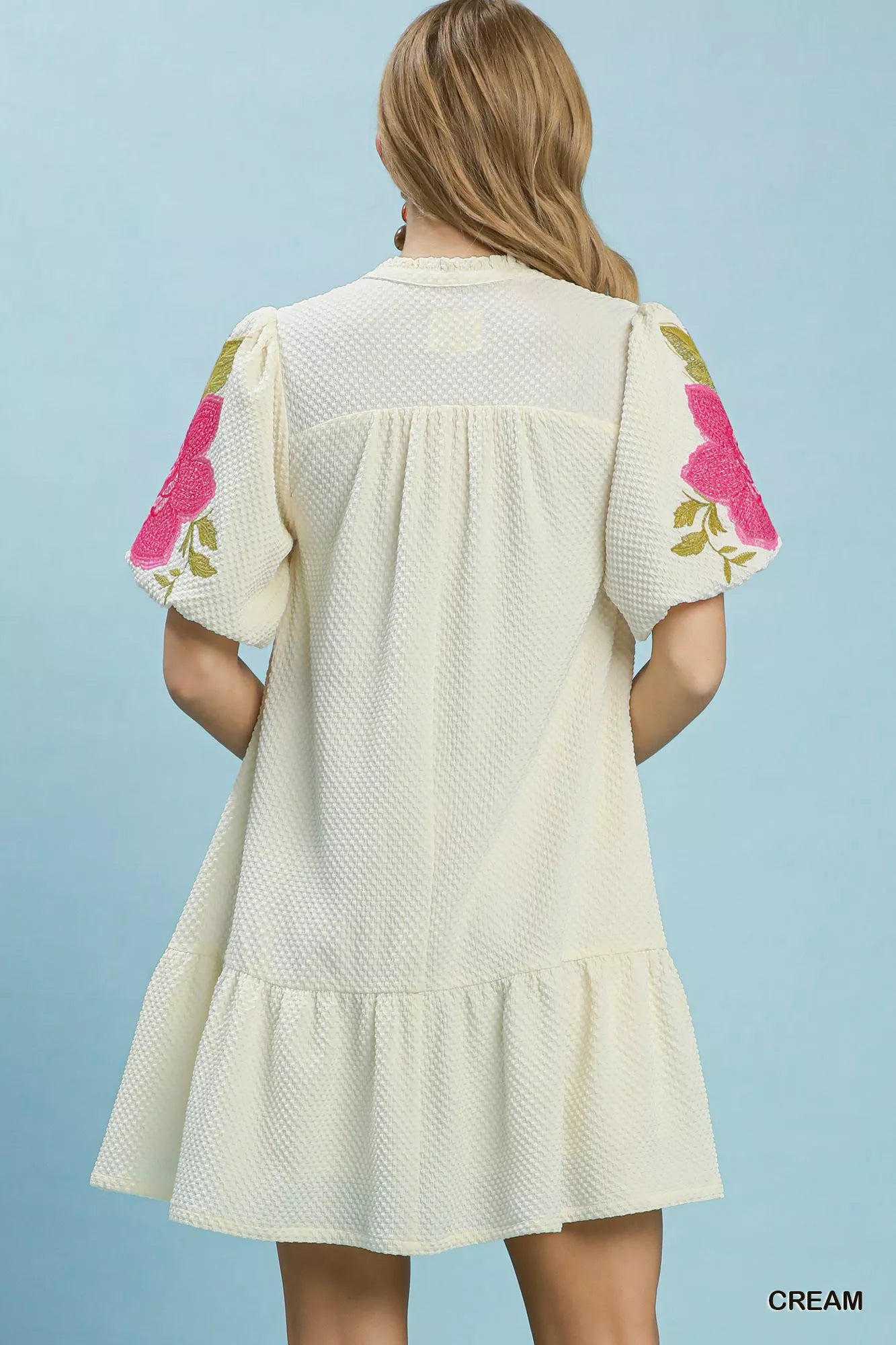 YSONA Umgee Floral Embroidered Textured Jacquard Dress — side view | Women's Dress | Shop YSONA