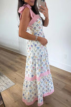 YSONA Tiered Floral Tie Shoulder Midi Dress — back view | Women's Dress | Shop YSONA