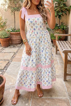 YSONA Tiered Floral Tie Shoulder Midi Dress — front view | Women's Dress | Shop YSONA