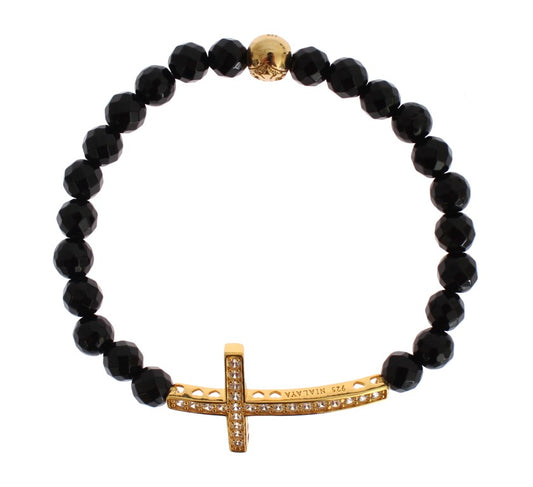 Nialaya Agate Stone Gold CZ Cross 925 Silver Bracelet - YSONA